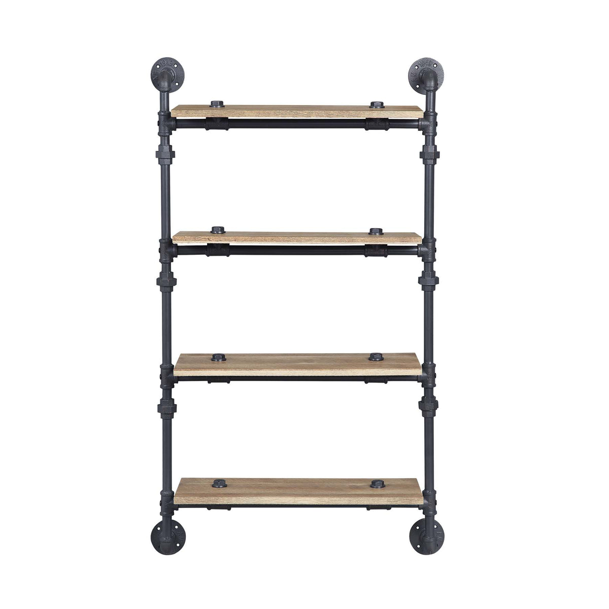 4 Tier Oak Wall Shelf with Metal Frame for Living Room