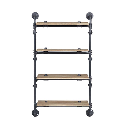4 Tier Oak Wall Shelf with Metal Frame for Living Room