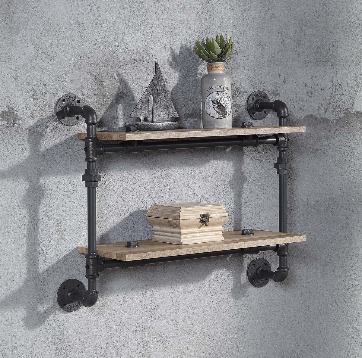 Oak Wall Mounted Shelf - 2 Tier Display Shelves for Living Room