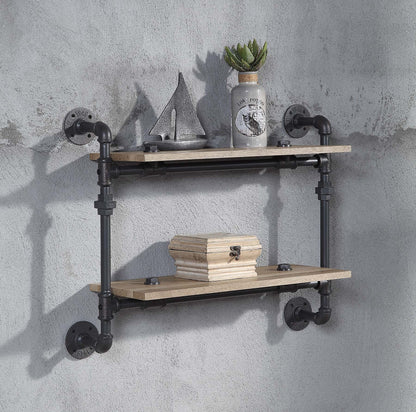 Oak Wall Mounted Shelf - 2 Tier Display Shelves for Living Room