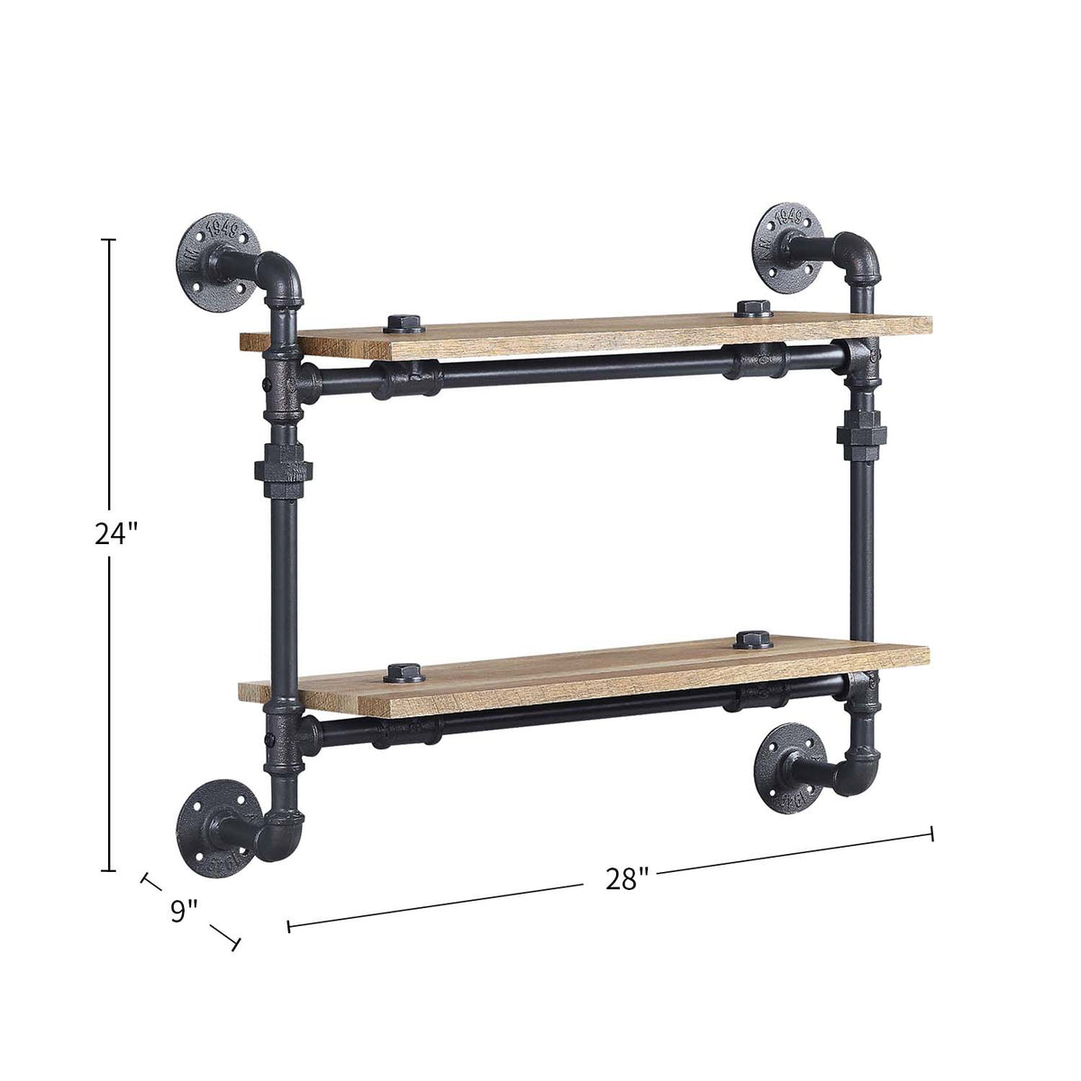 Oak Wall Mounted Shelf - 2 Tier Display Shelves for Living Room