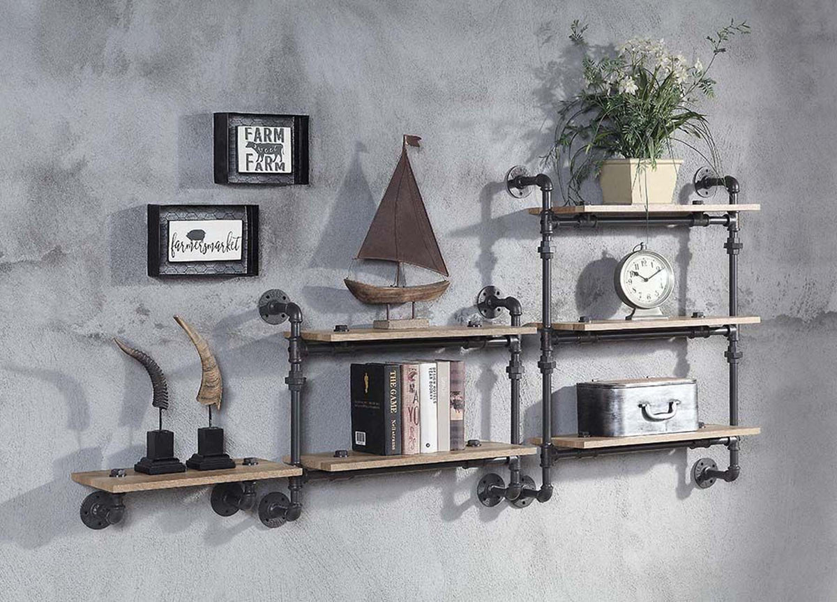Oak Wall Mounted Shelf - 2 Tier Display Shelves for Living Room