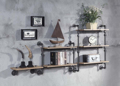 Oak Wall Mounted Shelf - 2 Tier Display Shelves for Living Room