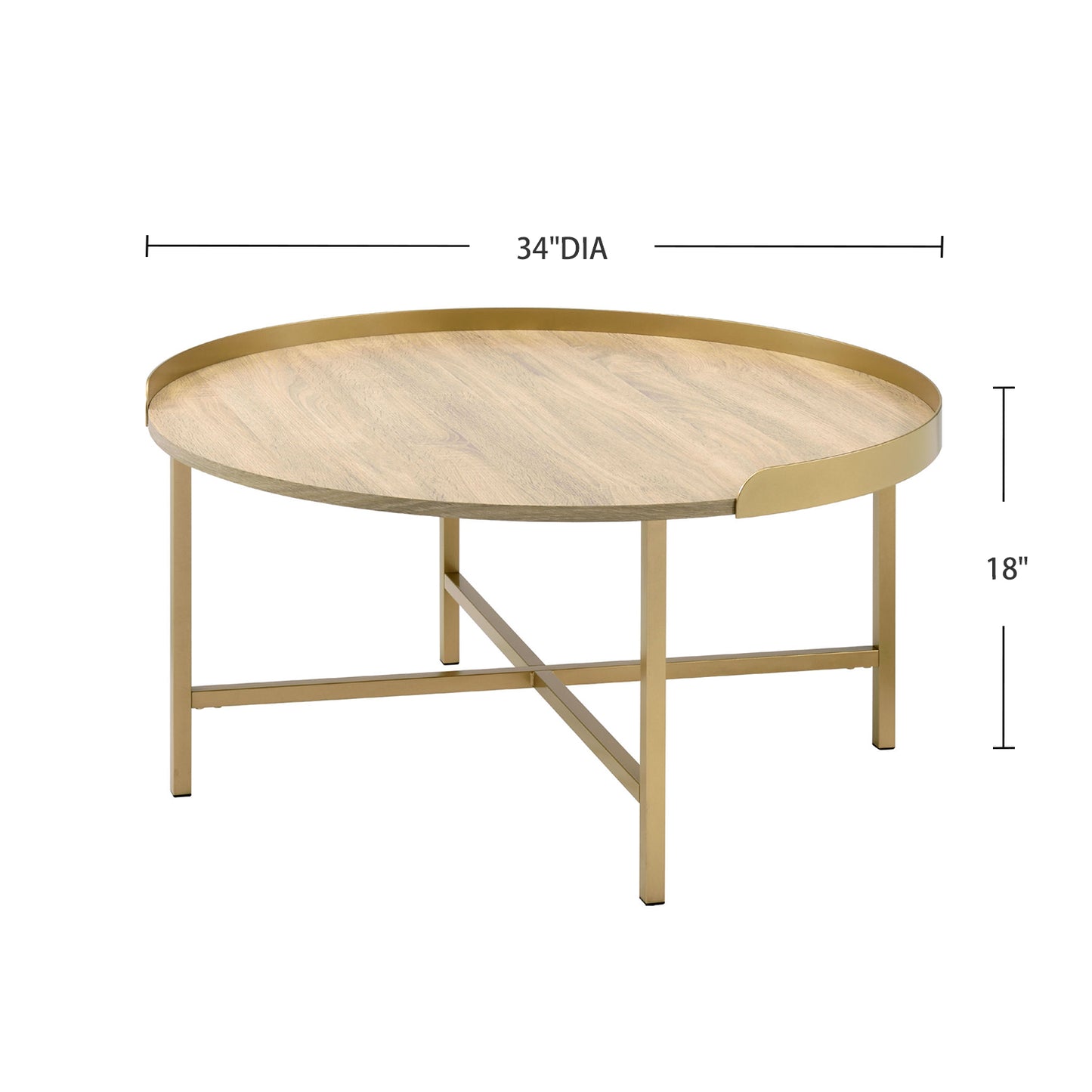 Round Gold Oak Coffee Table - 34 Inch Diameter for Living Room