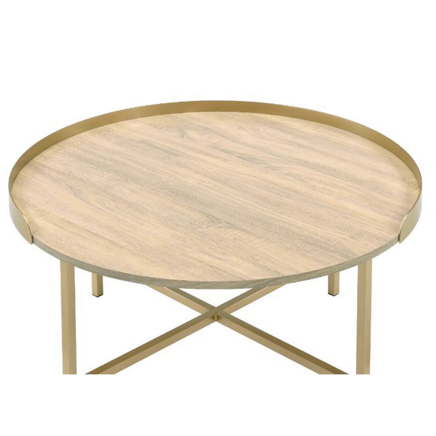 Round Gold Oak Coffee Table - 34 Inch Diameter for Living Room