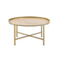 Tray Style Top Round Coffee Table, Oak and Gold
