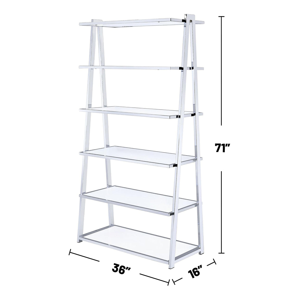 6-Tier White Bookshelf with Chrome Frame - Display Shelving