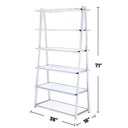 6-Tier White Bookshelf with Chrome Frame - Display Shelving