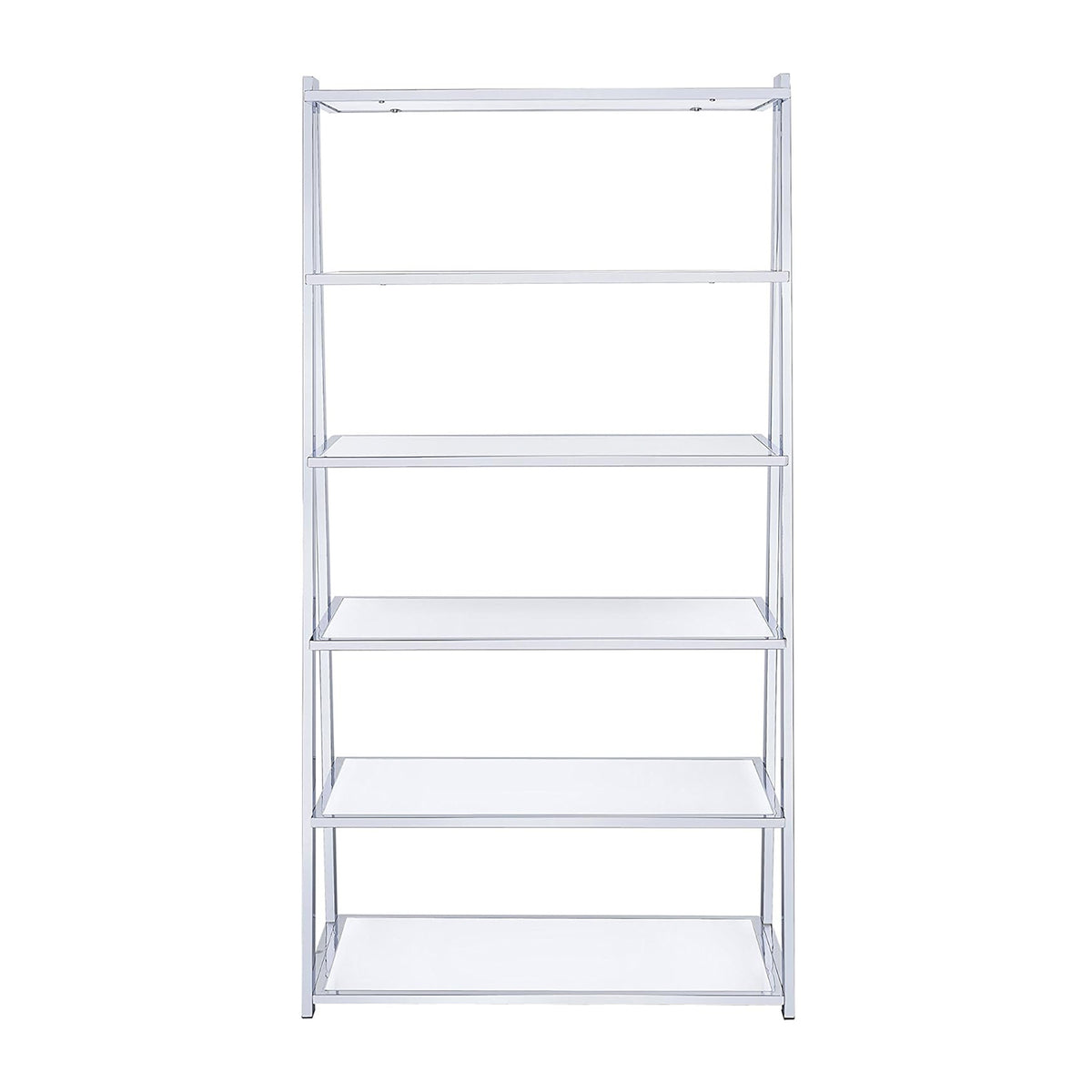 6-Tier White Bookshelf with Chrome Frame - Display Shelving