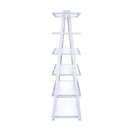 6-Tier White Bookshelf with Chrome Frame - Display Shelving