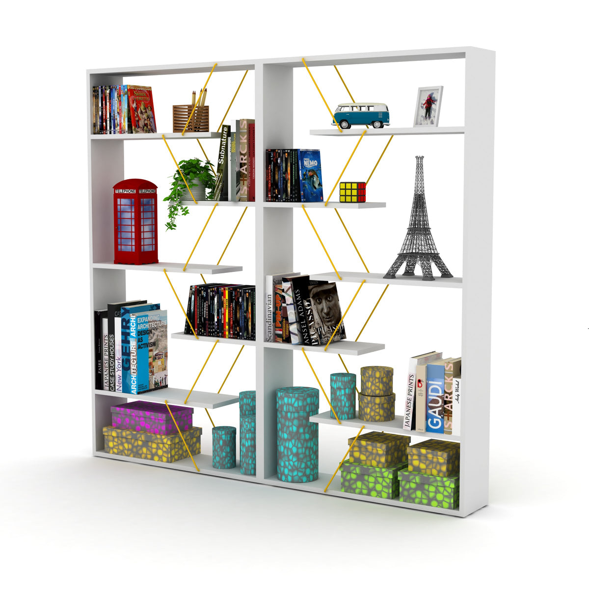 White Wood Etagere - 6 Shelves Bookcase Display Shelf