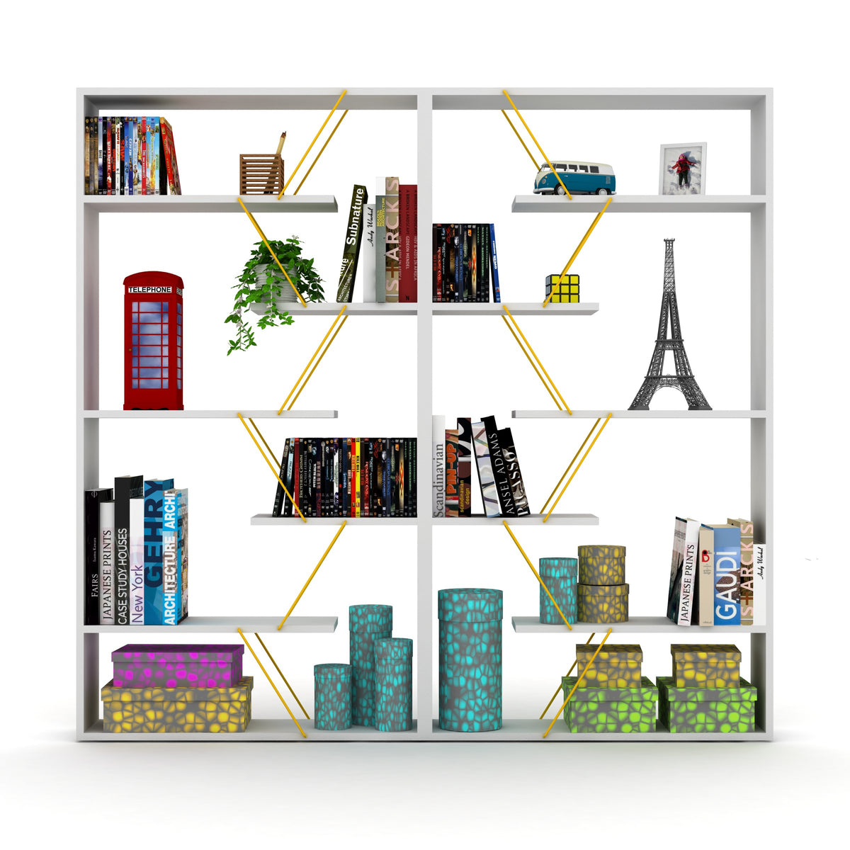 White Wood Etagere - 6 Shelves Bookcase Display Shelf