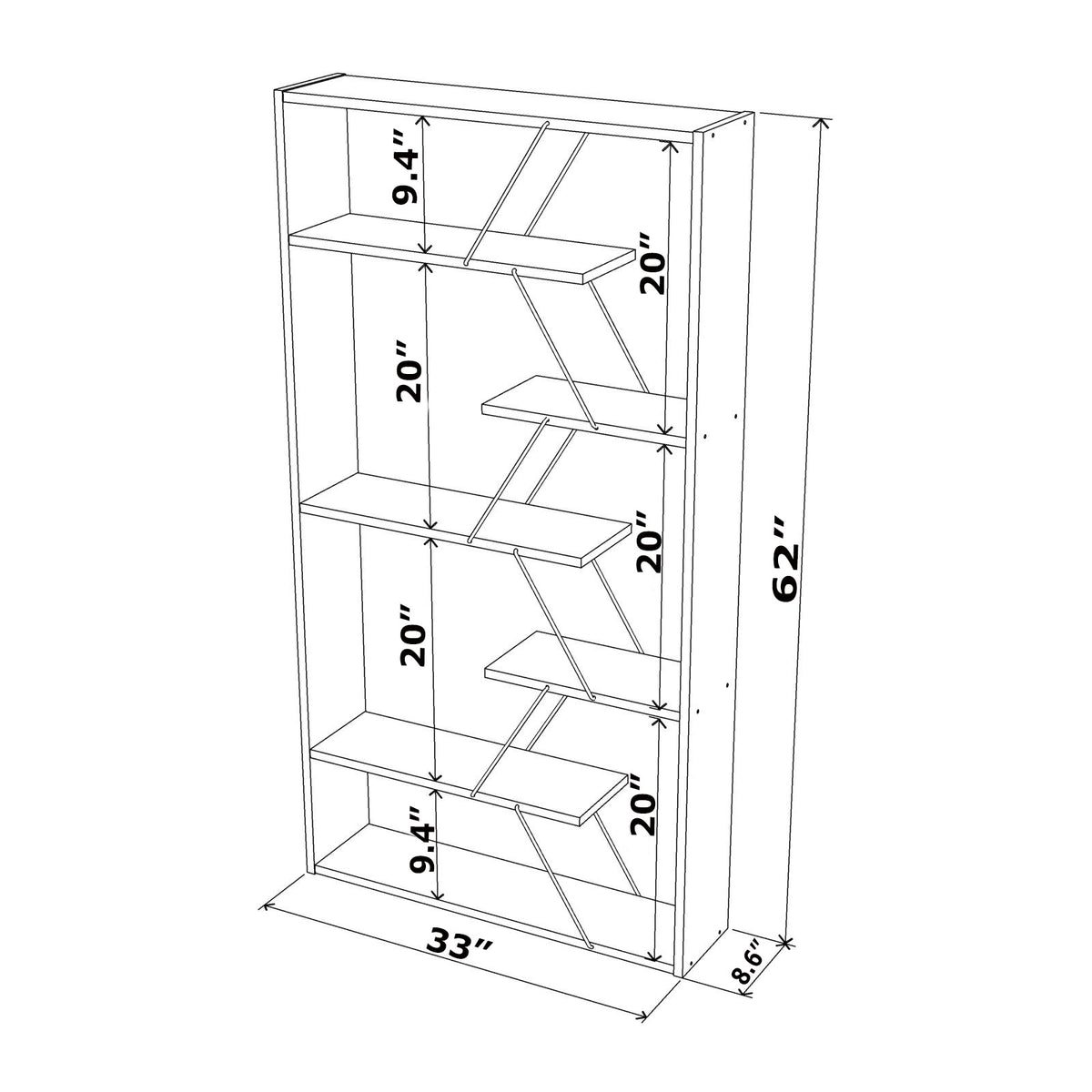 White Wood Etagere - 6 Shelves Bookcase Display Shelf
