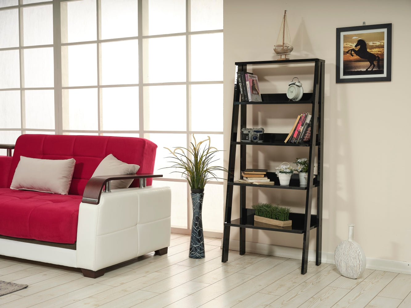 Solid Wood Black Bookshelf with 5 Shelves for Modern Living Room Storage