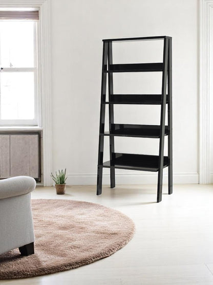 Solid Wood Black Bookshelf with 5 Shelves for Modern Living Room Storage