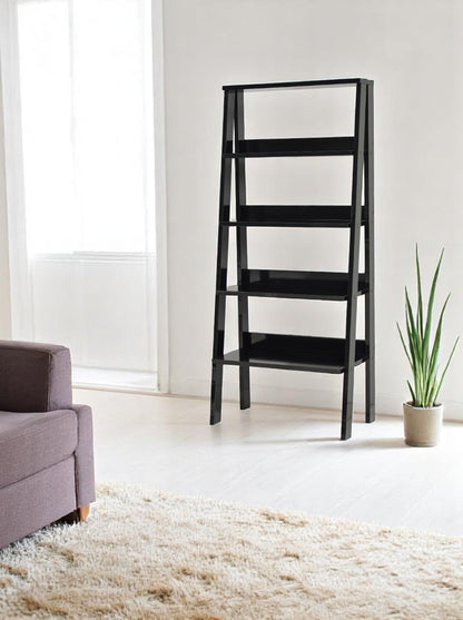 Solid Wood Black Bookshelf with 5 Shelves for Modern Living Room Storage