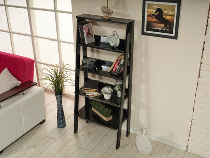 Furnish Home Store Otavio 5 Tier Modern Ladder Bookshelf Organizers, Wood Frame Bookshelf for Small Spaces in Your Living Rooms, Office Furniture Bookcase, Black