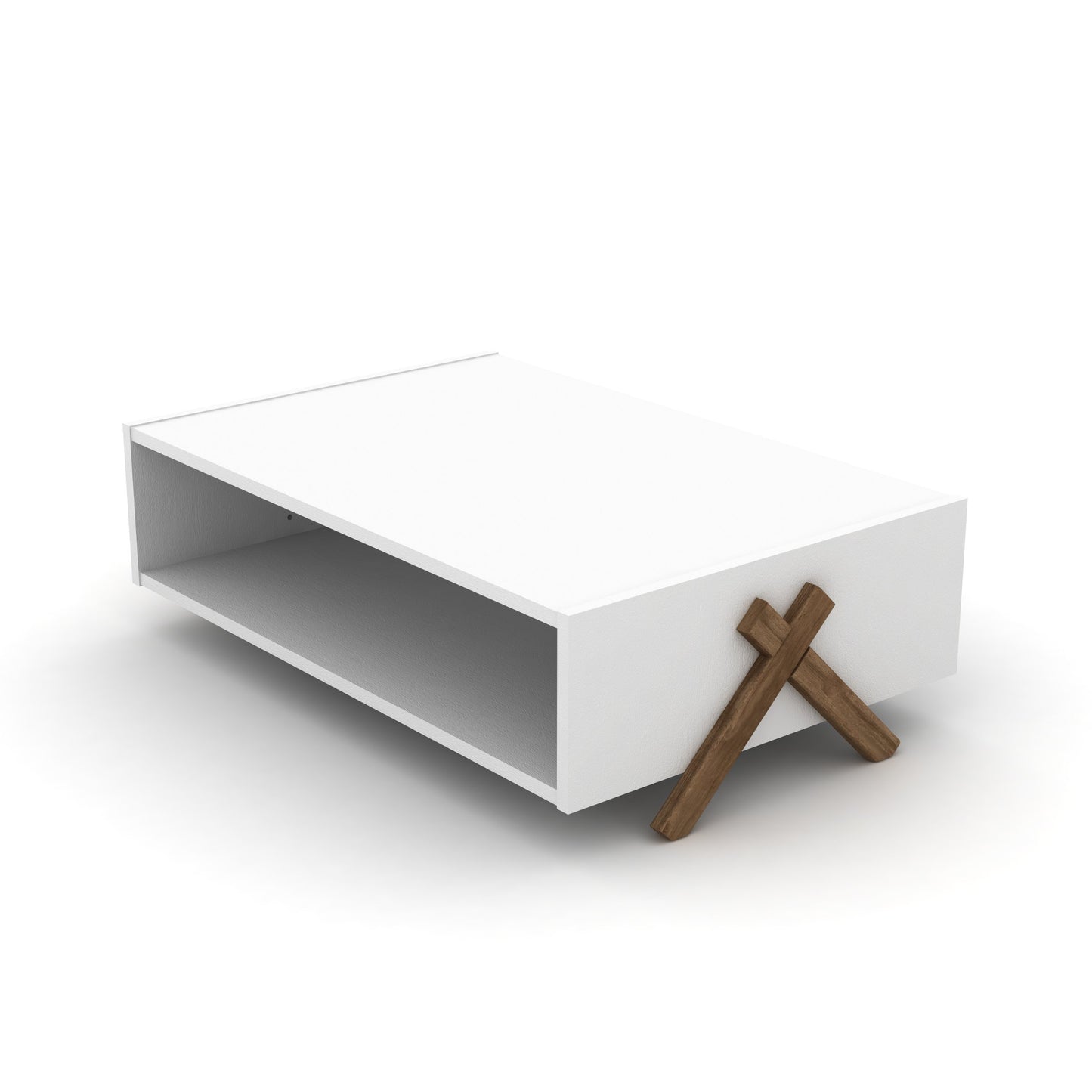 Walnut Wood Coffee Table with Shelves - 23" x 35"