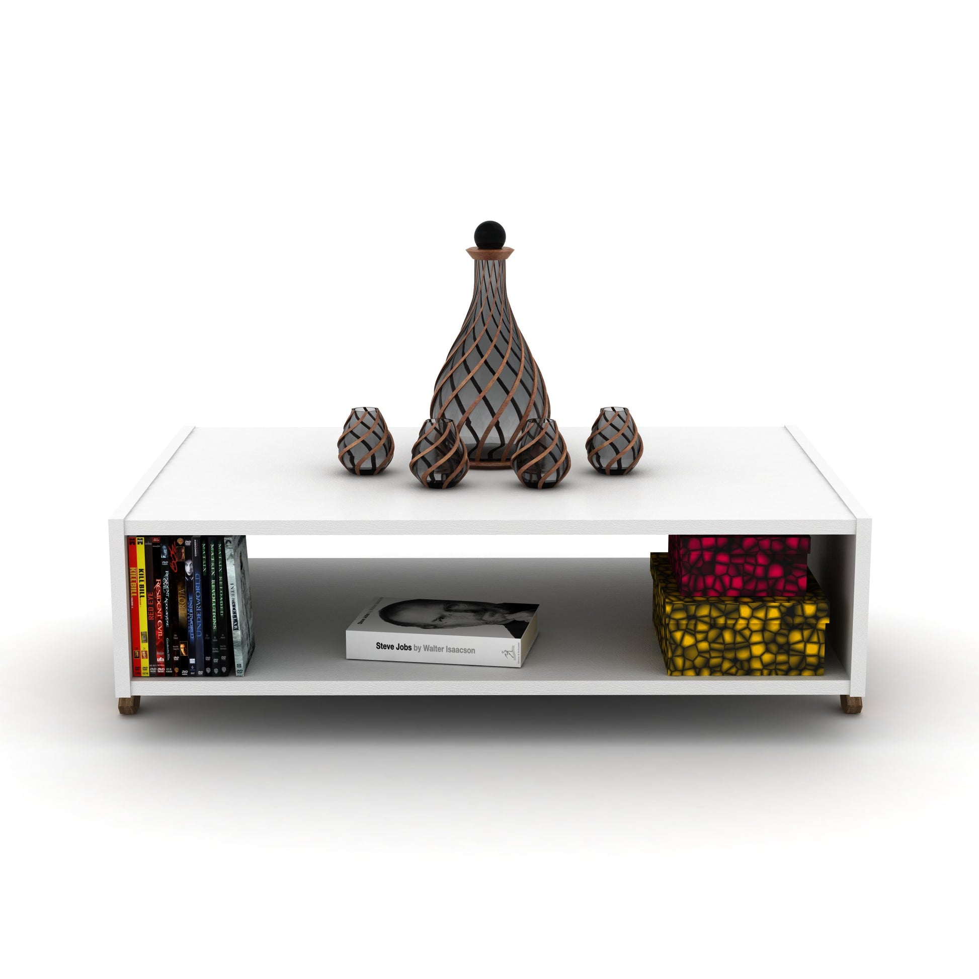 Walnut Wood Coffee Table with Shelves - 23" x 35"