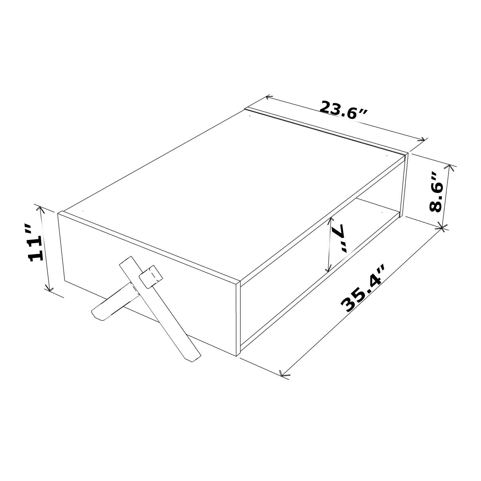 Walnut Wood Coffee Table with Shelves - 23" x 35"
