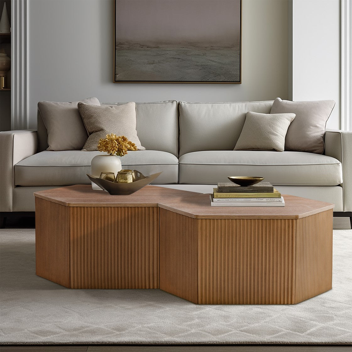Natural Wood Hexagon Coffee Table - 34" Accent Table for Living Room