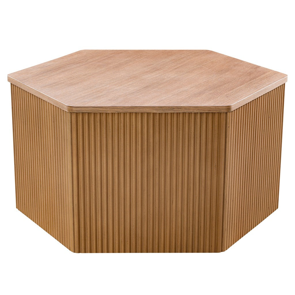 Natural Wood Hexagon Coffee Table - 34" Accent Table for Living Room