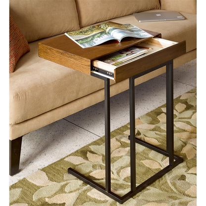 Pecan Wood Nightstand Table with Storage Drawers for Living Room