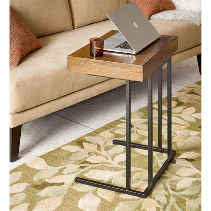 Pecan Wood Nightstand Table with Storage Drawers for Living Room