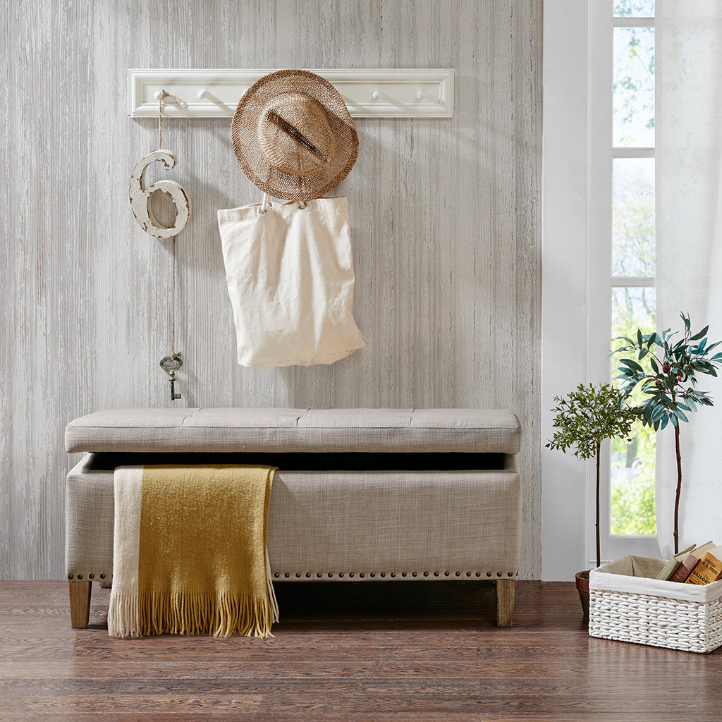 Light Grey Polyester Storage Bench with Tufted Top for Living Room