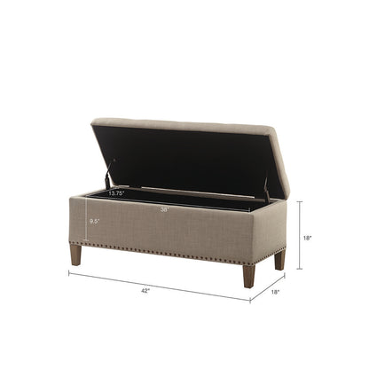 Light Grey Polyester Storage Bench with Tufted Top for Living Room