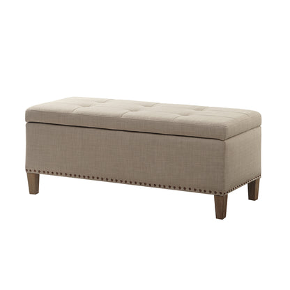 Light Grey Polyester Storage Bench with Tufted Top for Living Room