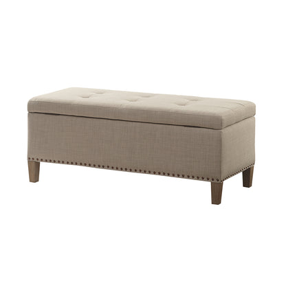 Light Grey Polyester Storage Bench with Tufted Top for Living Room