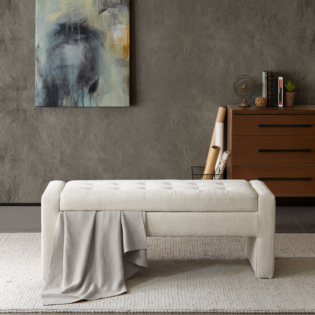 Cream Polyester Storage Bench - 50.5" x 18.5"