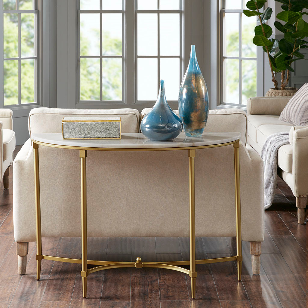 White Gold Wood Console Table - 42.5" Dining Table for Living Room