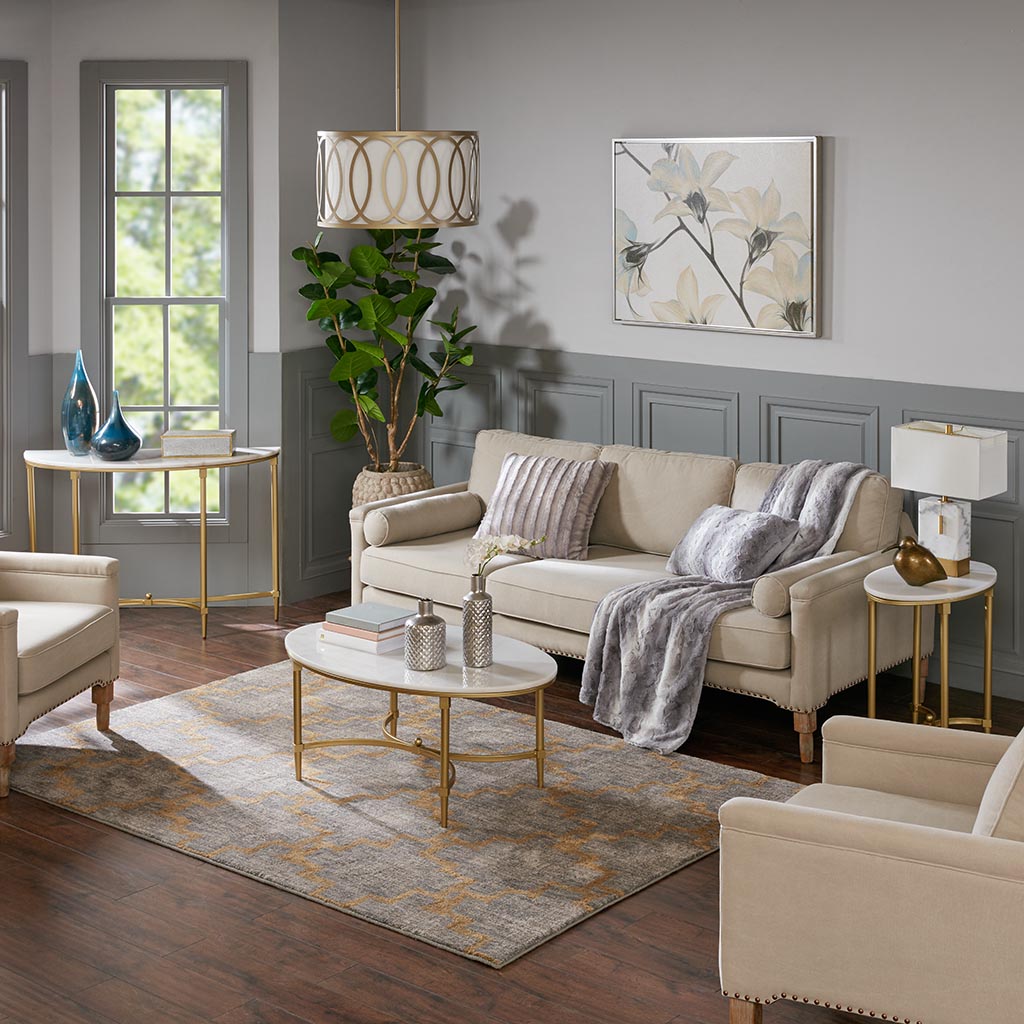 White Gold Wood Console Table - 42.5" Dining Table for Living Room