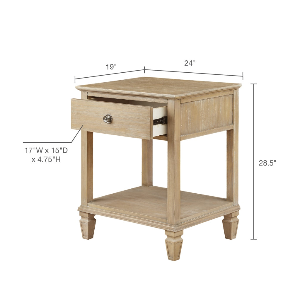 Light Natural Wood Bedside Table with Drawer