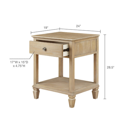 Light Natural Wood Bedside Table with Drawer