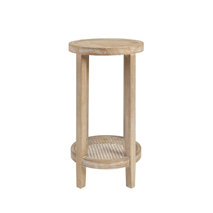 Reclaimed Wheat Wood Accent Table - 15 Inch Diameter for Living Room