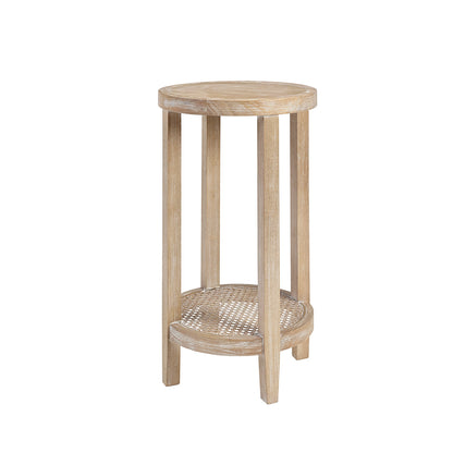 Reclaimed Wheat Wood Accent Table - 15 Inch Diameter for Living Room