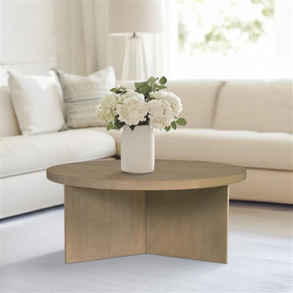 36 Round Natural MDF Coffee Table - Reclaimed Greige for Living Room