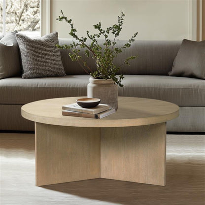 36 Round Natural MDF Coffee Table - Reclaimed Greige for Living Room