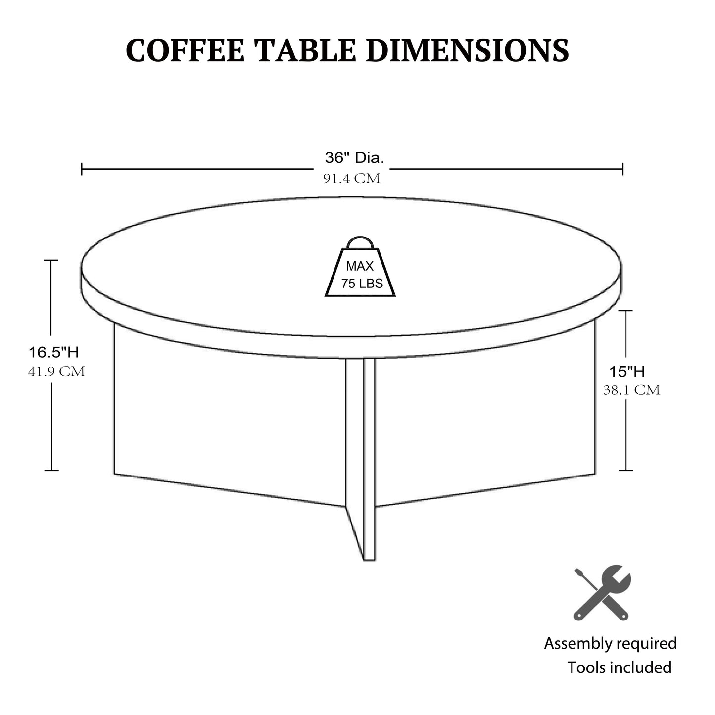 36 Round Natural MDF Coffee Table - Reclaimed Greige for Living Room