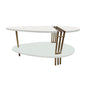 36 Inch Antique Brass White Coffee Table Oval Shape for Living Room