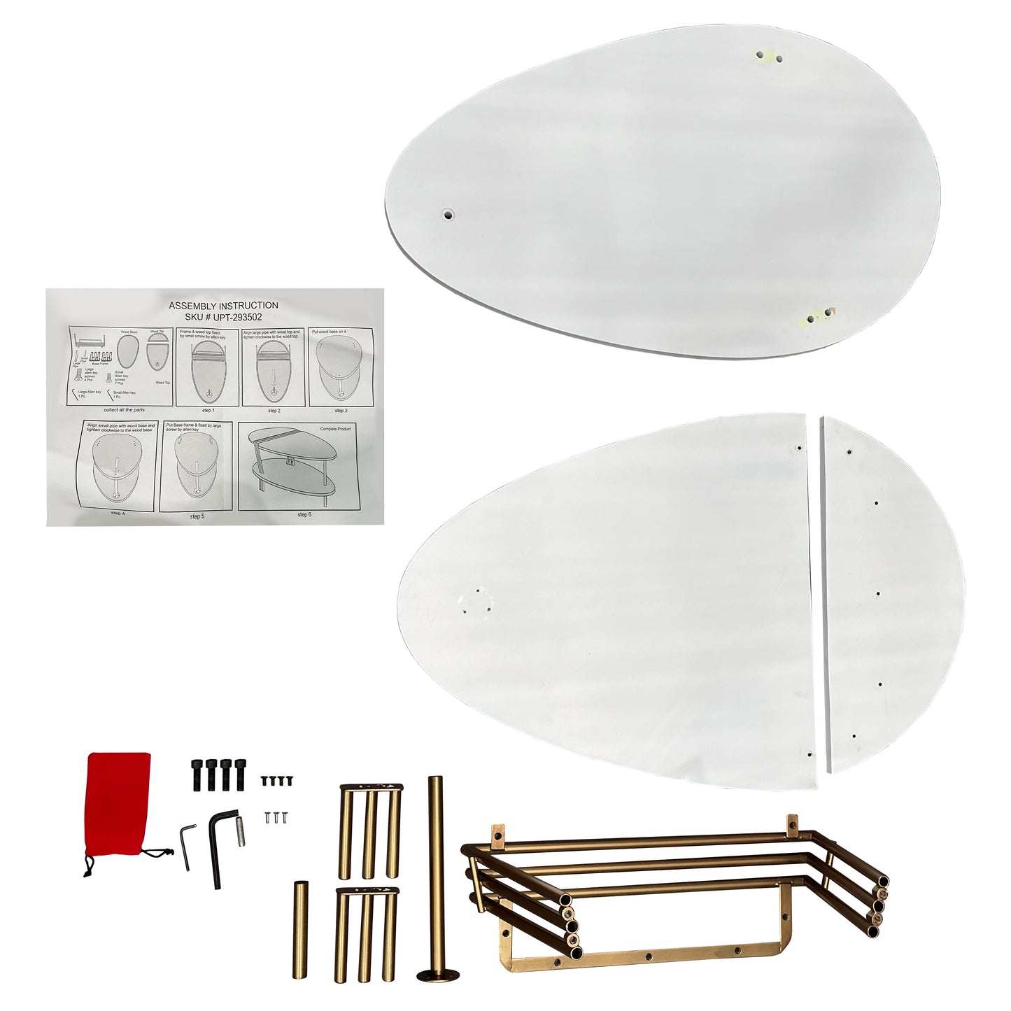 36 Inch Antique Brass White Coffee Table Oval Shape for Living Room