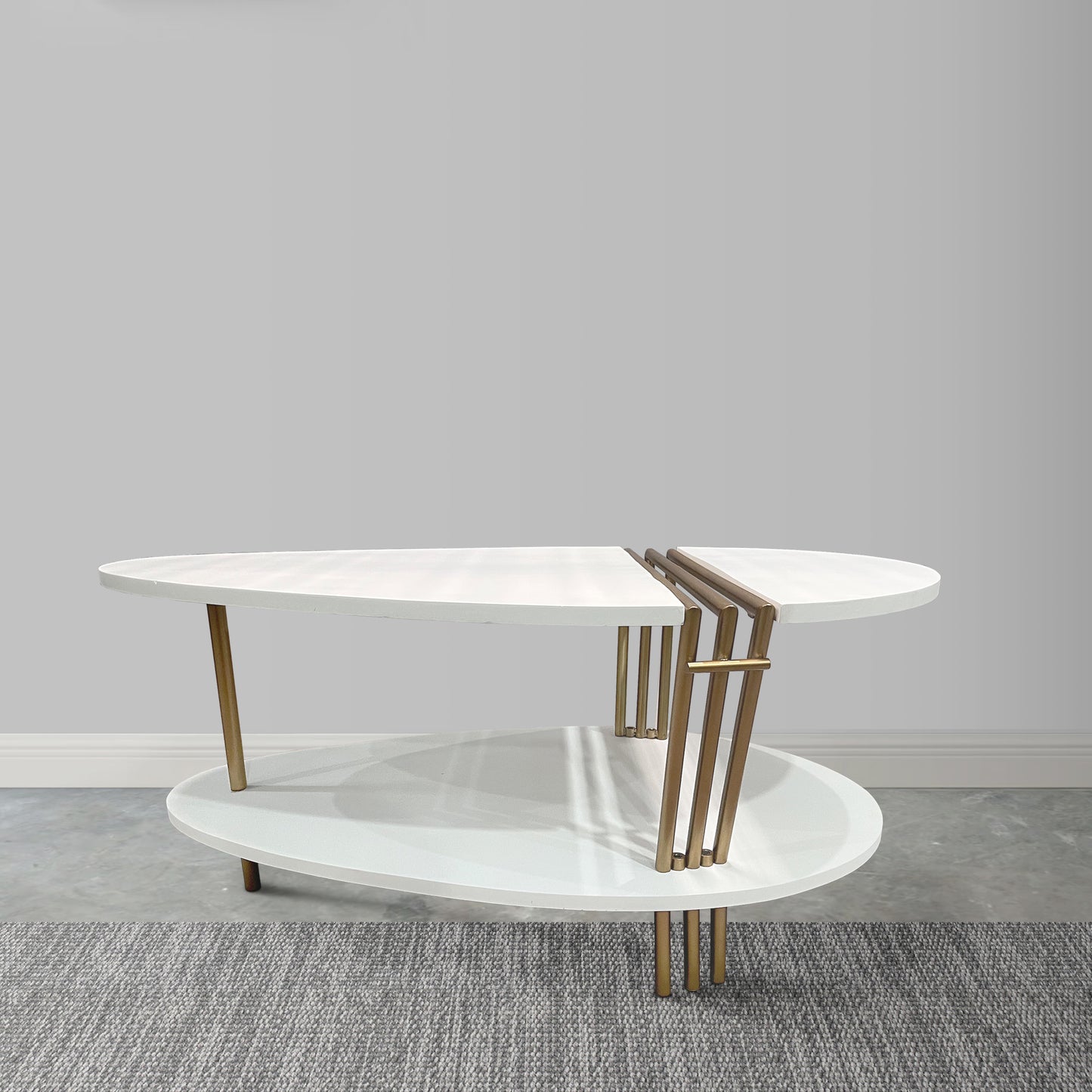 36 Inch Antique Brass White Coffee Table Oval Shape for Living Room