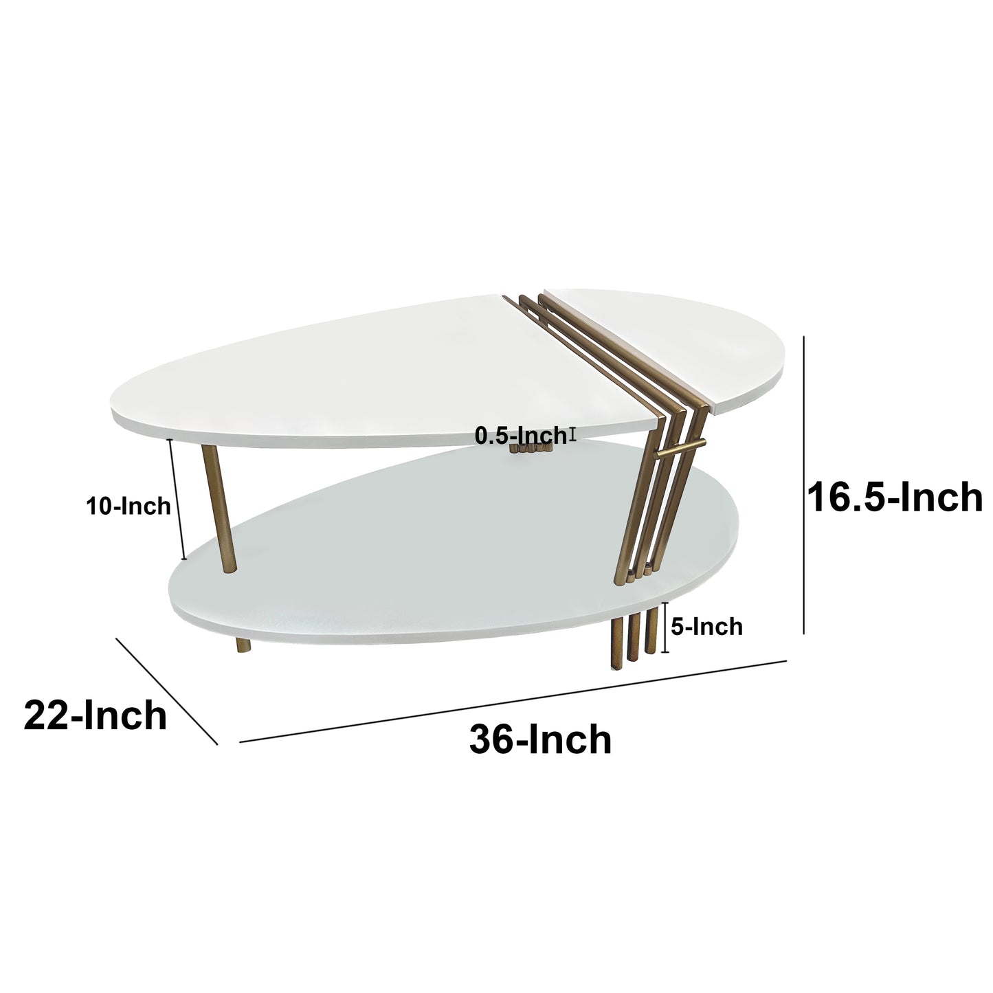36 Inch Antique Brass White Coffee Table Oval Shape for Living Room