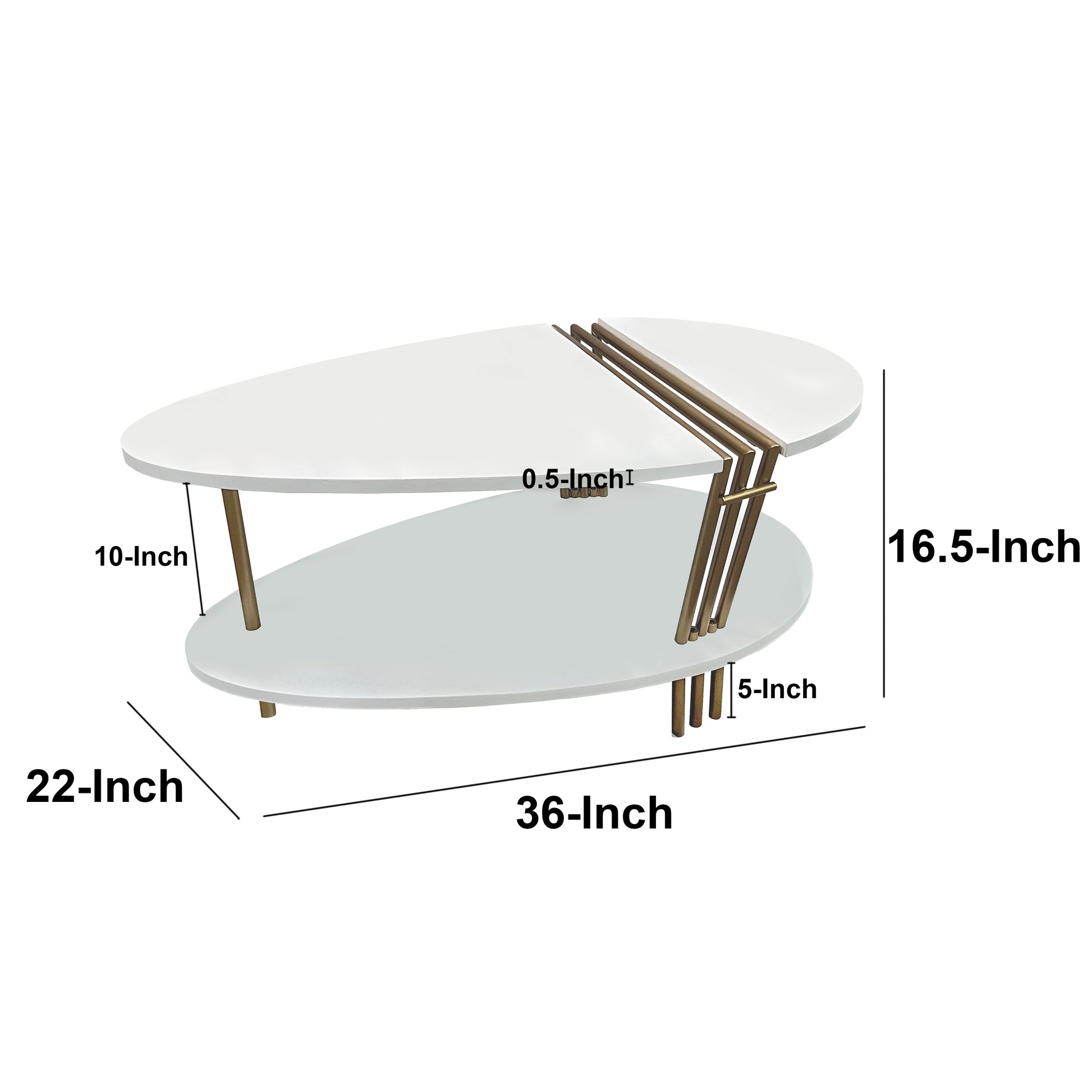 36 Inch Antique Brass White Coffee Table Oval Shape for Living Room