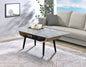 Landon 47" Coffee Table with Glass Gray Marble Texture Top and Bent Wood Design