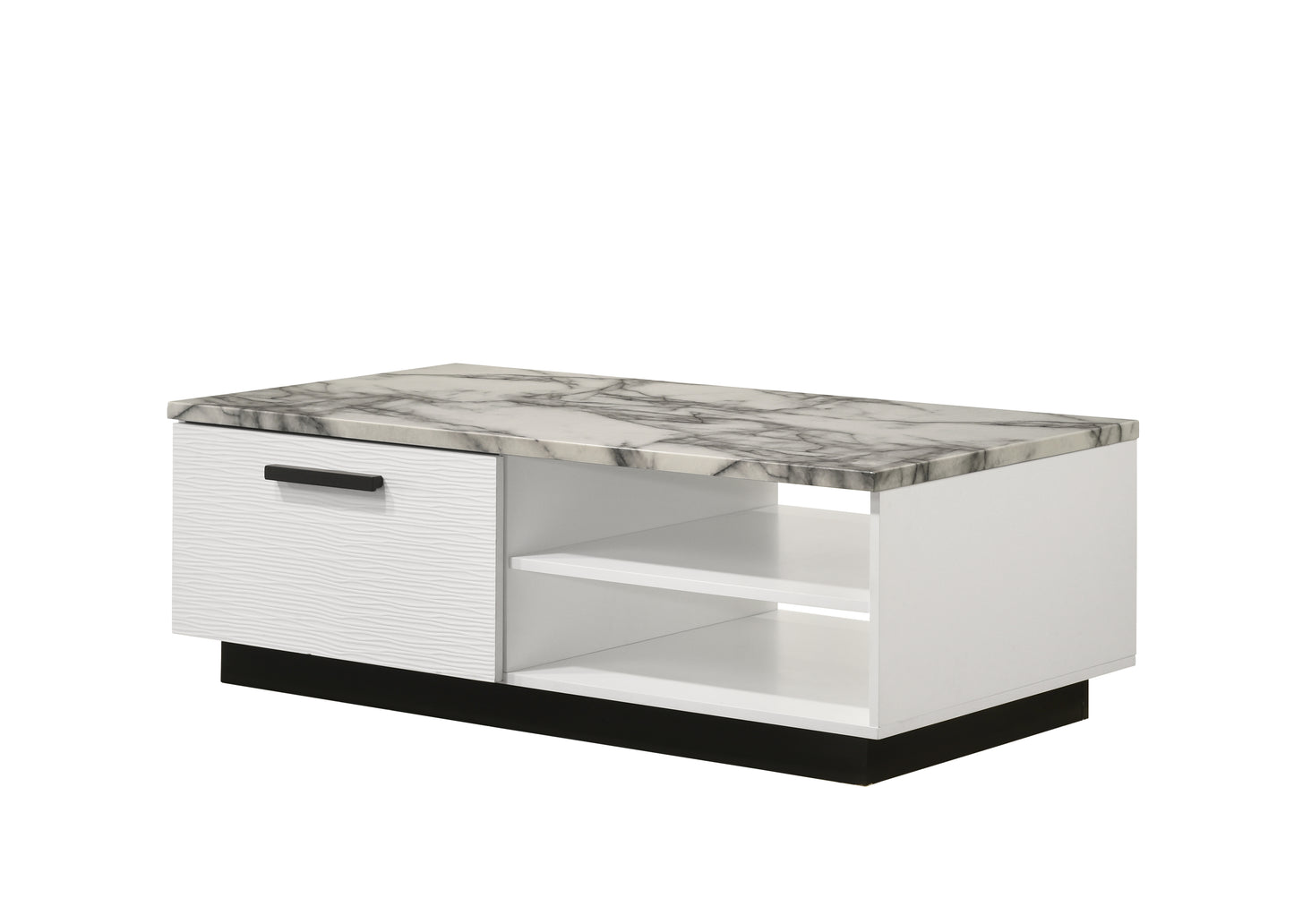 Matilda 47" White Coffee Table with White Faux Marble Top