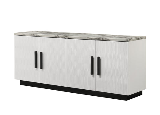 Matilda 63" White Cabinet Console Table with White Faux Marble Top